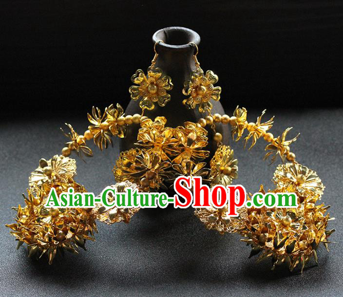 Traditional Chinese Handmade Golden Large Earrings Ancient Hanfu Ear Accessories for Women Traditional Chinese Handmade Golden Large Earrings Ancient Hanfu Ear Accessories for Women
