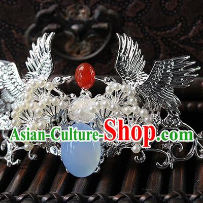 Traditional Chinese Handmade Crane Hair Crown Headdress Ancient Hanfu Hair Accessories for Women