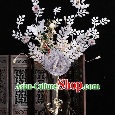 Traditional Chinese Handmade Grey Flowers Tassel Hairpins Headdress Ancient Hanfu Hair Accessories for Women