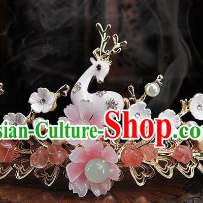 Traditional Chinese Handmade Deer Hairpins Headdress Ancient Hanfu Hair Accessories for Women