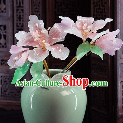 Traditional Chinese Handmade Pink Peach Flowers Hairpins Headdress Ancient Hanfu Hair Accessories for Women