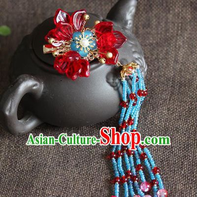 Traditional Chinese Handmade Red Flowers Hair Claws Headdress Ancient Hanfu Hair Accessories for Women