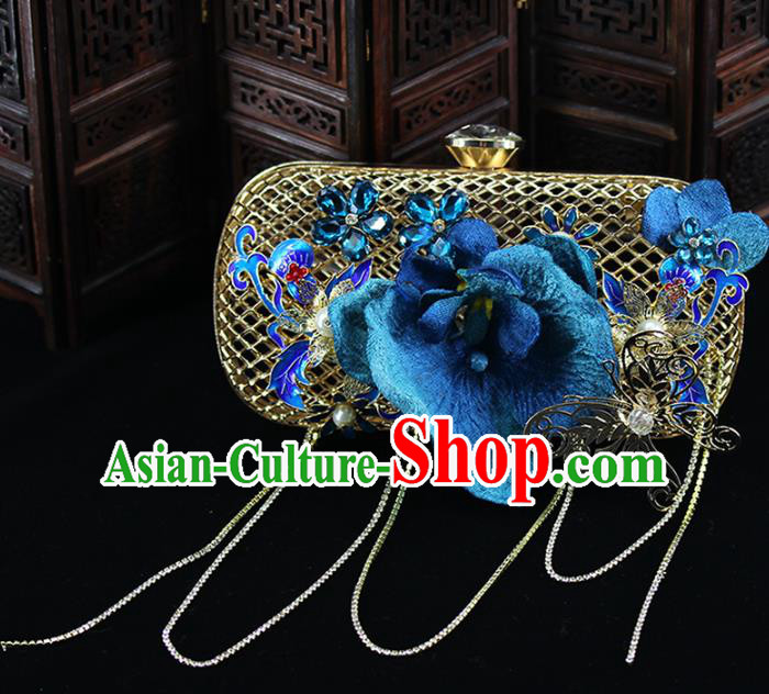 Traditional Chinese Blue Flower Handbag Handmade Wedding Bag Accessories for Women Traditional Chinese Blue Flower Handbag Handmade Wedding Bag Accessories for Women