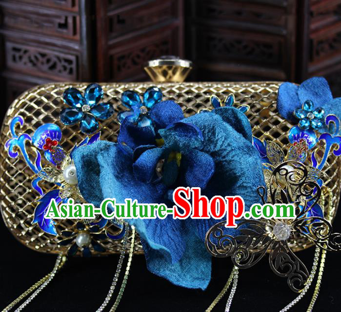 Traditional Chinese Blue Flower Handbag Handmade Wedding Bag Accessories for Women Traditional Chinese Blue Flower Handbag Handmade Wedding Bag Accessories for Women