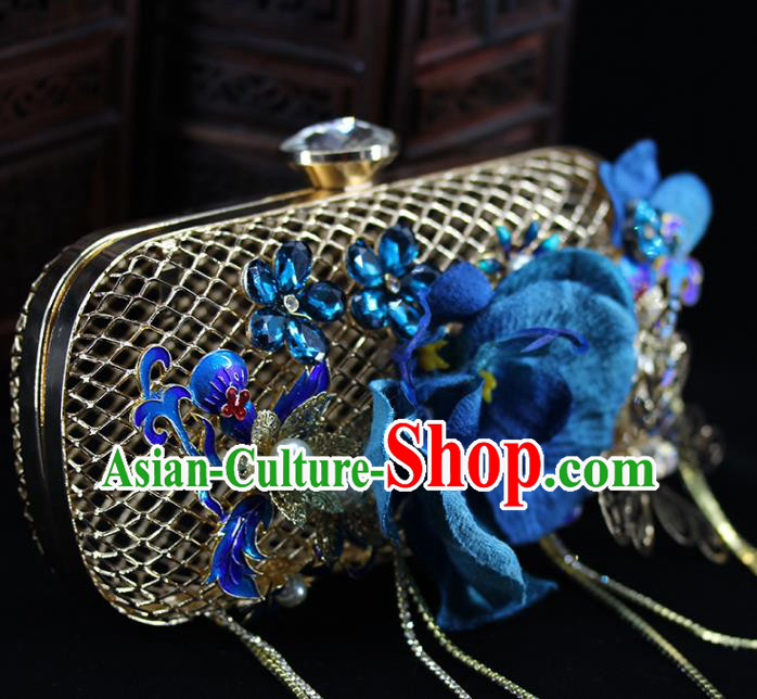 Traditional Chinese Blue Flower Handbag Handmade Wedding Bag Accessories for Women Traditional Chinese Blue Flower Handbag Handmade Wedding Bag Accessories for Women