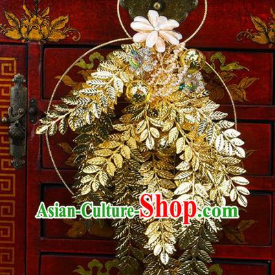 Traditional Chinese Wedding Golden Bridal Bouquet Ancient Bride Handmade Accessories for Women