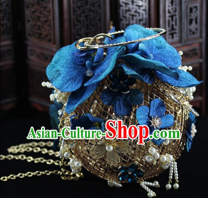 Traditional Chinese Blue Phalaenopsis Handbag Handmade Wedding Bag Accessories for Women Traditional Chinese Blue Phalaenopsis Handbag Handmade Wedding Bag Accessories for Women