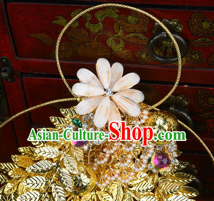Traditional Chinese Wedding Golden Bridal Bouquet Ancient Bride Handmade Accessories for Women