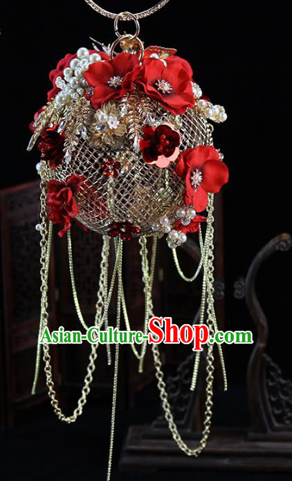 Traditional Chinese Red Flowers Handbag Handmade Wedding Bag Accessories for Women Traditional Chinese Red Flowers Handbag Handmade Wedding Bag Accessories for Women