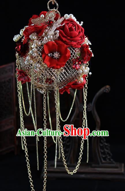 Traditional Chinese Red Flowers Handbag Handmade Wedding Bag Accessories for Women Traditional Chinese Red Flowers Handbag Handmade Wedding Bag Accessories for Women