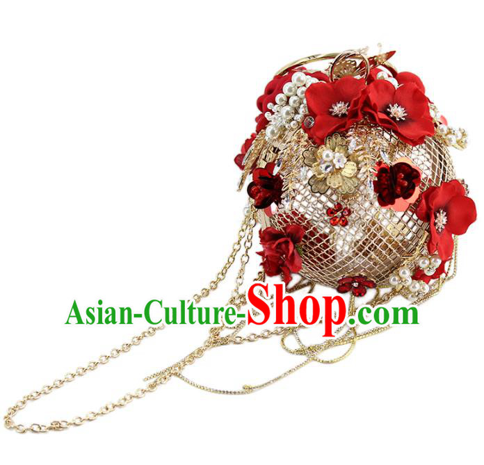 Traditional Chinese Red Flowers Handbag Handmade Wedding Bag Accessories for Women Traditional Chinese Red Flowers Handbag Handmade Wedding Bag Accessories for Women