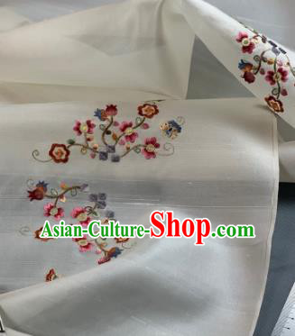 Chinese Traditional Embroidered Flowers Pattern Design White Silk Fabric Asian Hanfu Material Chinese Traditional Embroidered Flowers Pattern Design White Silk Fabric Asian Hanfu Material