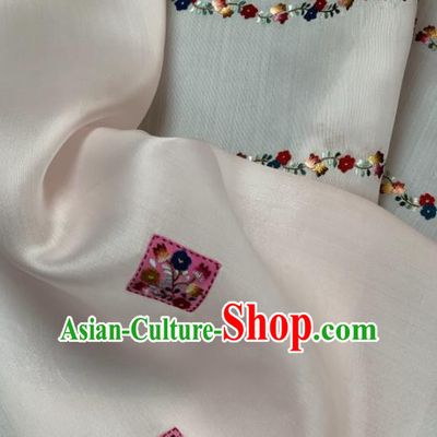 Chinese Traditional Embroidered Little Flowers Pattern Design White Silk Fabric Asian Hanfu Material