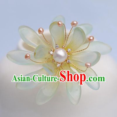 Traditional Chinese Handmade Green Flower Hairpin Headdress Ancient Hanfu Hair Accessories for Women