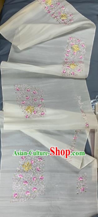 Asian Chinese Traditional Embroidered Peony Pattern Design White Silk Fabric Hanfu Material Asian Chinese Traditional Embroidered Peony Pattern Design White Silk Fabric Hanfu Material