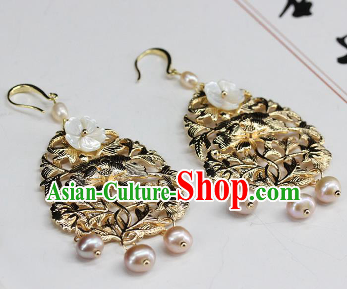 Traditional Chinese Handmade Brass Lotus Earrings Ancient Hanfu Ear Accessories for Women Traditional Chinese Handmade Brass Lotus Earrings Ancient Hanfu Ear Accessories for Women