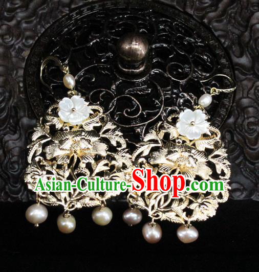 Traditional Chinese Handmade Brass Lotus Earrings Ancient Hanfu Ear Accessories for Women Traditional Chinese Handmade Brass Lotus Earrings Ancient Hanfu Ear Accessories for Women