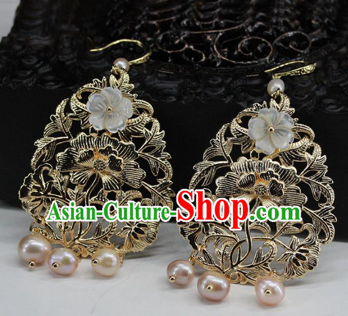Traditional Chinese Handmade Brass Lotus Earrings Ancient Hanfu Ear Accessories for Women Traditional Chinese Handmade Brass Lotus Earrings Ancient Hanfu Ear Accessories for Women