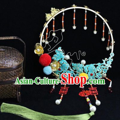 Traditional Chinese Handmade Cloisonne Round Fans Ancient Hanfu Wedding Palace Fan for Women