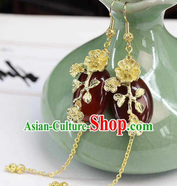 Traditional Chinese Handmade Brass Agate Earrings Ancient Hanfu Ear Accessories for Women Traditional Chinese Handmade Brass Agate Earrings Ancient Hanfu Ear Accessories for Women