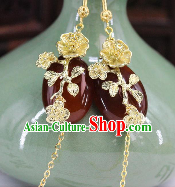 Traditional Chinese Handmade Brass Agate Earrings Ancient Hanfu Ear Accessories for Women Traditional Chinese Handmade Brass Agate Earrings Ancient Hanfu Ear Accessories for Women