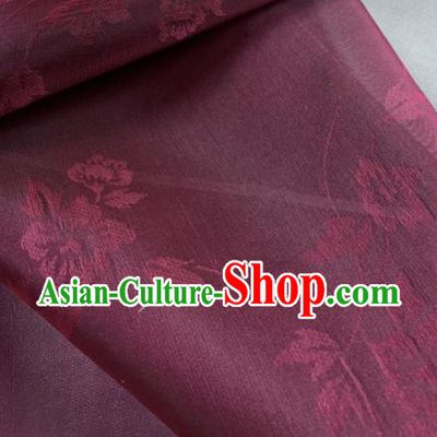 Chinese Traditional Classical Flowers Pattern Design Purplish Red Silk Fabric Asian Hanfu Material