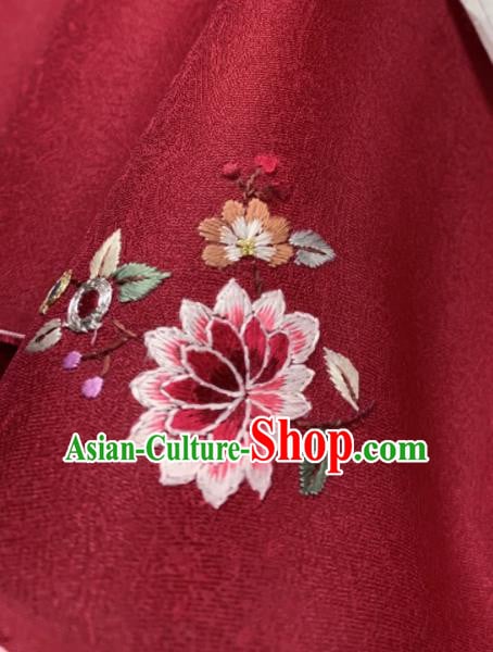 Chinese Traditional Classical Embroidered Butterfly Pattern Design Red Silk Fabric Asian Hanfu Material Chinese Traditional Classical Embroidered Butterfly Pattern Design Red Silk Fabric Asian Hanfu Material