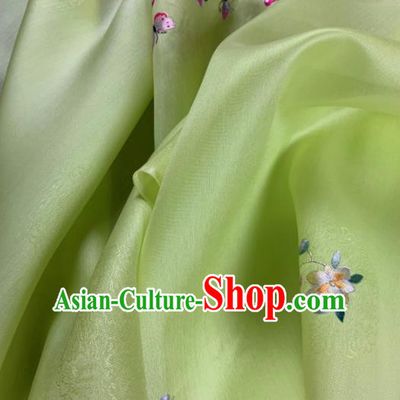 Asian Chinese Traditional Embroidered Flowers Pattern Design Green Silk Fabric Hanfu Material
