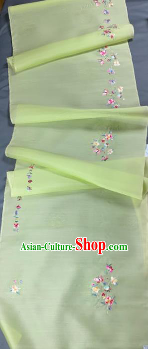 Asian Chinese Traditional Embroidered Flowers Pattern Design Green Silk Fabric Hanfu Material Asian Chinese Traditional Embroidered Flowers Pattern Design Green Silk Fabric Hanfu Material