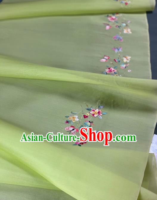 Asian Chinese Traditional Embroidered Flowers Pattern Design Green Silk Fabric Hanfu Material Asian Chinese Traditional Embroidered Flowers Pattern Design Green Silk Fabric Hanfu Material