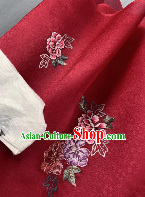 Chinese Traditional Classical Embroidered Peony Pattern Design Red Silk Fabric Asian Hanfu Material Chinese Traditional Classical Embroidered Peony Pattern Design Red Silk Fabric Asian Hanfu Material