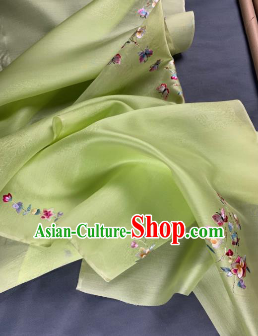 Asian Chinese Traditional Embroidered Flowers Pattern Design Green Silk Fabric Hanfu Material Asian Chinese Traditional Embroidered Flowers Pattern Design Green Silk Fabric Hanfu Material