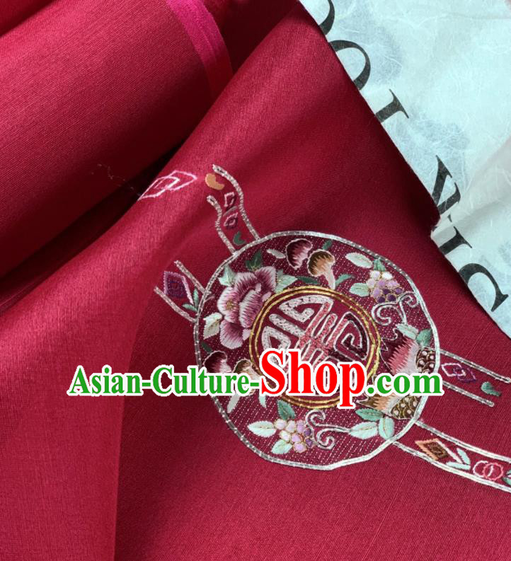 Chinese Traditional Classical Embroidered Wedding Pattern Design Red Silk Fabric Asian Hanfu Material Chinese Traditional Classical Embroidered Wedding Pattern Design Red Silk Fabric Asian Hanfu Material