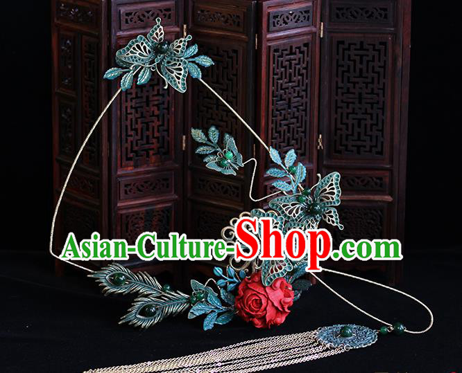 Traditional Chinese Classical Blue Butterfly Fans Ancient Hanfu Wedding Palace Fan for Women Traditional Chinese Classical Blue Butterfly Fans Ancient Hanfu Wedding Palace Fan for Women