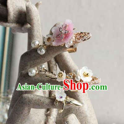 Traditional Chinese Wedding Pink Plum Nail Wraps Handmade Bride Fingernail Accessories for Women