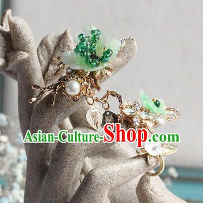 Traditional Chinese Wedding Green Flower Nail Wraps Handmade Bride Fingernail Accessories for Women