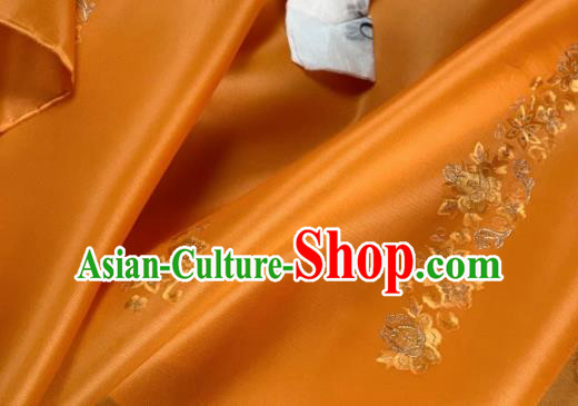 Chinese Traditional Classical Embroidered Flowers Pattern Design Orange Silk Fabric Asian Hanfu Material Chinese Traditional Classical Embroidered Flowers Pattern Design Orange Silk Fabric Asian Hanfu Material