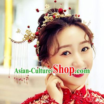 Traditional Chinese Bride Hair Comb Tassel Hairpins Headdress Ancient Wedding Hair Accessories for Women