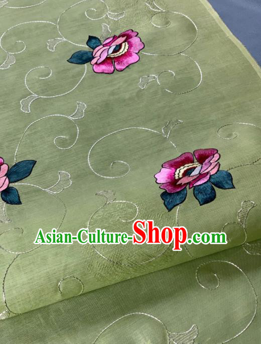 Chinese Traditional Classical Embroidered Flowers Pattern Design Green Silk Fabric Asian Hanfu Material Chinese Traditional Classical Embroidered Flowers Pattern Design Green Silk Fabric Asian Hanfu Material