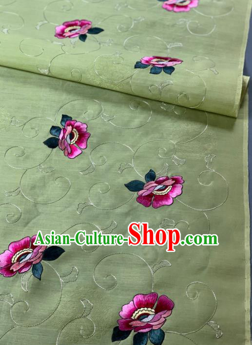 Chinese Traditional Classical Embroidered Flowers Pattern Design Green Silk Fabric Asian Hanfu Material Chinese Traditional Classical Embroidered Flowers Pattern Design Green Silk Fabric Asian Hanfu Material