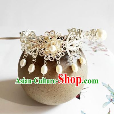Traditional Chinese Argent Hairdo Crown and Hairpin Headdress Ancient Swordsman Hair Accessories for Women