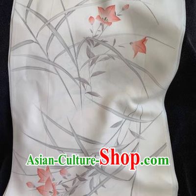 Chinese Traditional Classical Printing Orchid Pattern Design White Silk Fabric Asian Hanfu Material