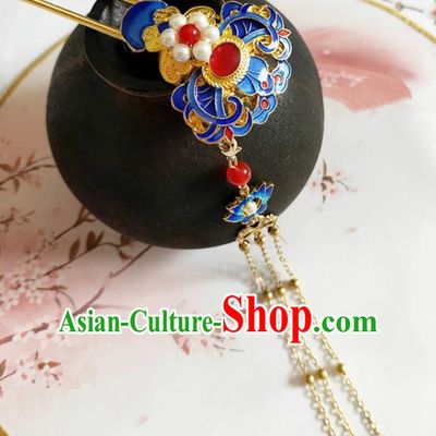 Traditional Chinese Tassel Cloisonne Hairpin Headdress Ancient Court Hair Accessories for Women