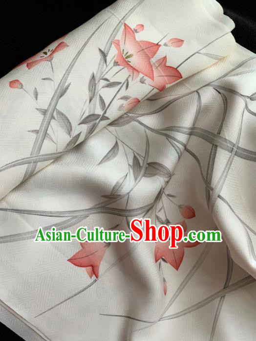 Chinese Traditional Classical Printing Orchid Pattern Design White Silk Fabric Asian Hanfu Material Chinese Traditional Classical Printing Orchid Pattern Design White Silk Fabric Asian Hanfu Material