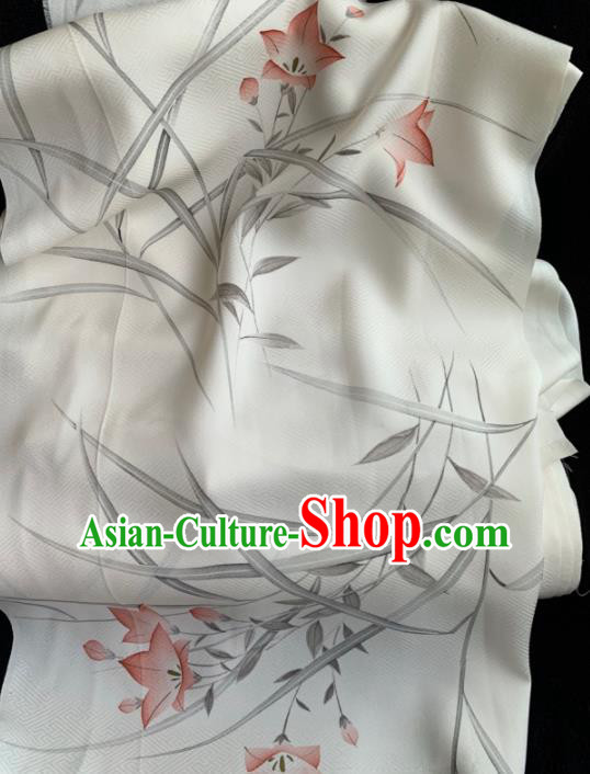 Chinese Traditional Classical Printing Orchid Pattern Design White Silk Fabric Asian Hanfu Material Chinese Traditional Classical Printing Orchid Pattern Design White Silk Fabric Asian Hanfu Material