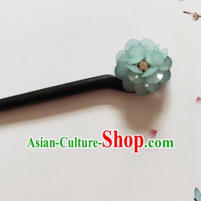 Traditional Chinese Green Peony Ebony Hairpin Headdress Ancient Court Hair Accessories for Women
