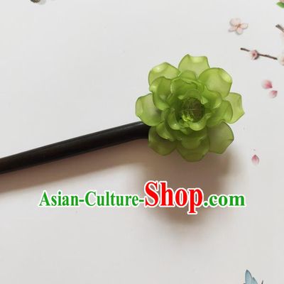 Traditional Chinese Light Green Peony Ebony Hairpin Headdress Ancient Court Hair Accessories for Women