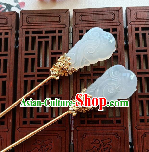 Traditional Chinese White Jade Hairpin Headdress Ancient Court Hair Accessories for Women Traditional Chinese White Jade Hairpin Headdress Ancient Court Hair Accessories for Women