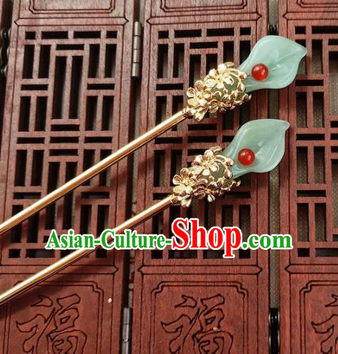 Traditional Chinese Jade Callalily Hairpin Headdress Ancient Court Hair Accessories for Women Traditional Chinese Jade Callalily Hairpin Headdress Ancient Court Hair Accessories for Women