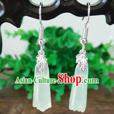 Traditional Chinese Handmade Jade Magnolia Earrings Ancient Hanfu Ear Accessories for Women